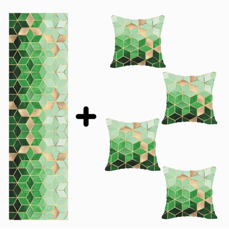 Mozaik Desenli Özel Tasarım Kırlent Kılıfı Ve Runner Seti 4lü