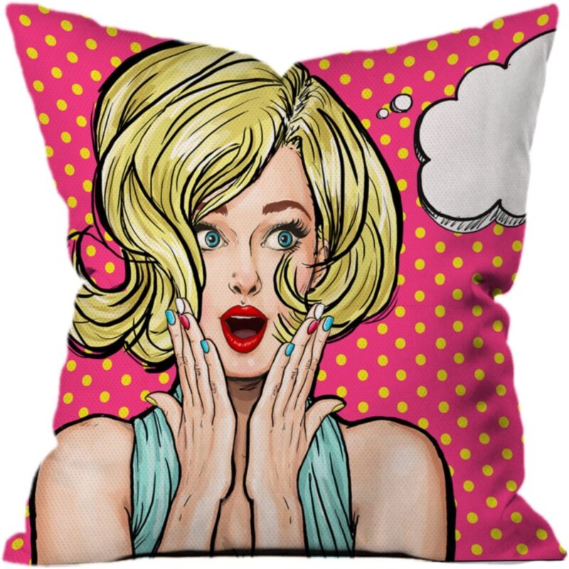 Kırmızı Şaşkın Kız Yastık Kırlent Kılıfı