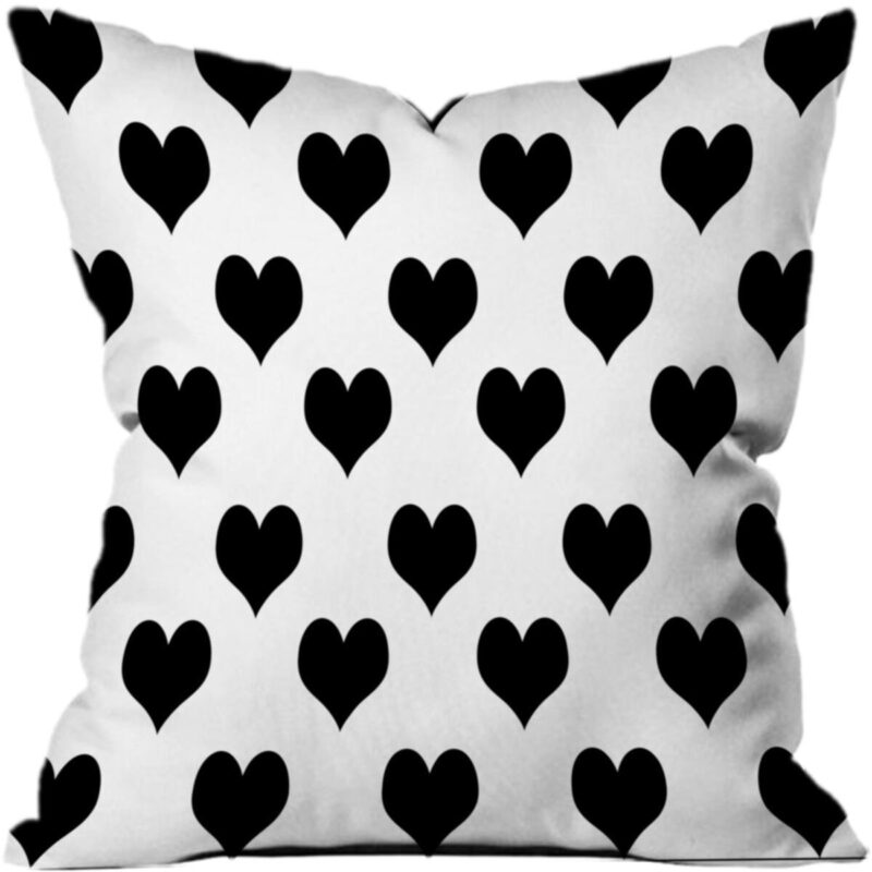 Siyah Kalp Yastık Kırlent Kılıfı