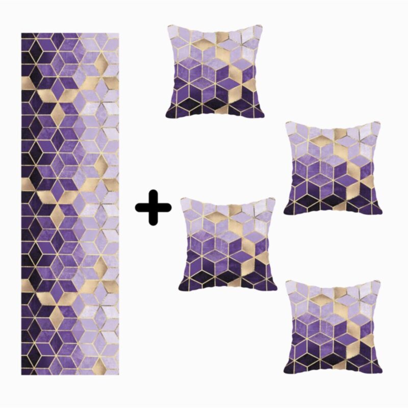 Mozaik Desenli Özel Tasarım Kırlent Kılıfı Ve Runner Seti 4lü