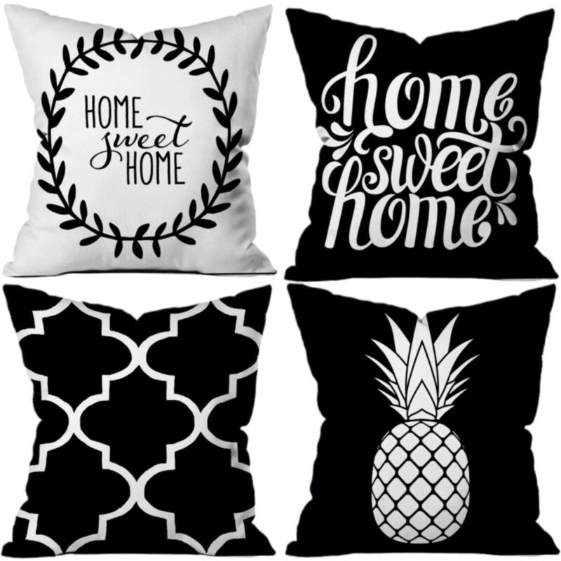 Siyah 4'lü Yastık Kırlent Kılıf Seti