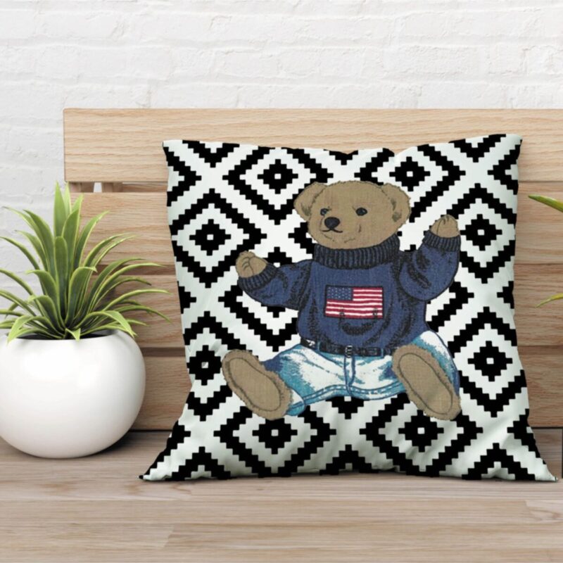 Özel Tasarım Çift Taraflı Teddy Bear 43x43 Kırlent Kılıfı