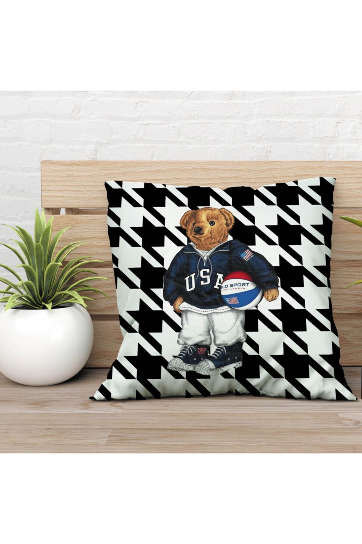 Özel Tasarım Çift Taraflı Teddy Bear 43x43 Kırlent Kılıfı