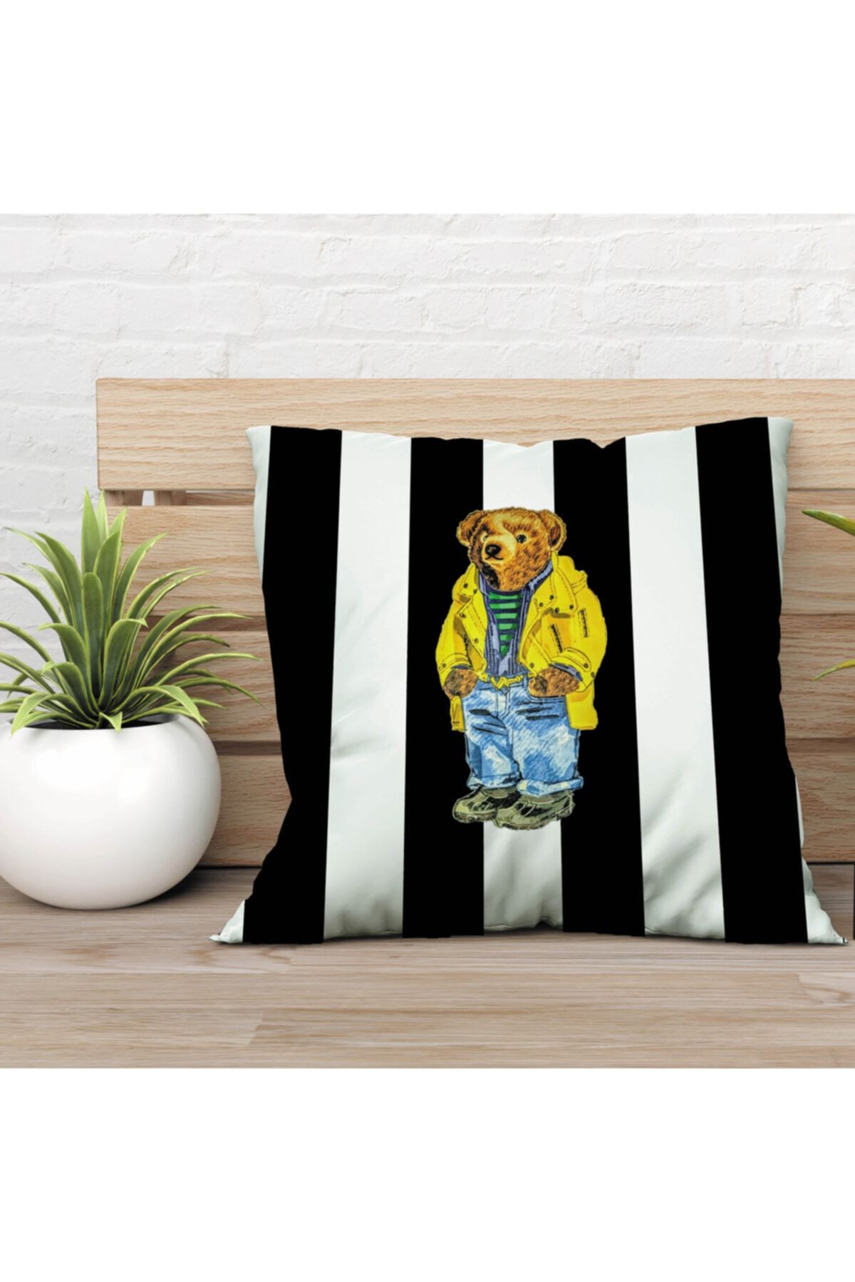 Özel Tasarım Çift Taraflı Teddy Bear 43x43 Kırlent Kılıfı