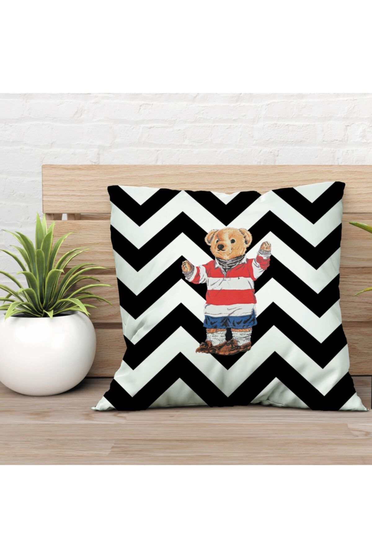 Özel Tasarım Çift Taraflı Teddy Bear 43x43 Kırlent Kılıfı