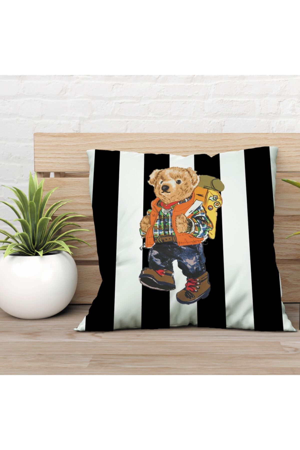 Özel Tasarım Çift Taraflı Teddy Bear 43x43 Kırlent Kılıfı