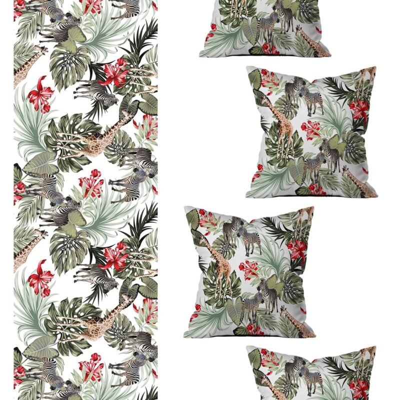 5 Parça Özel Tasarım Çift Taraf Baskılı Kırlent Kılıfı Ve Runner Seti