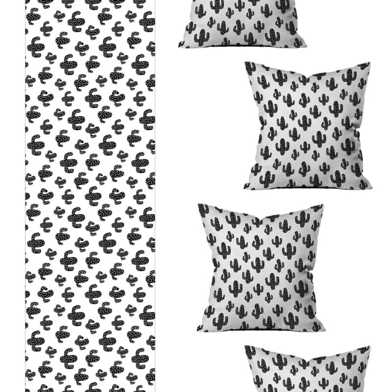 5 Parça Özel Tasarım Çift Taraf Baskılı Kırlent Kılıfı Ve Runner Seti