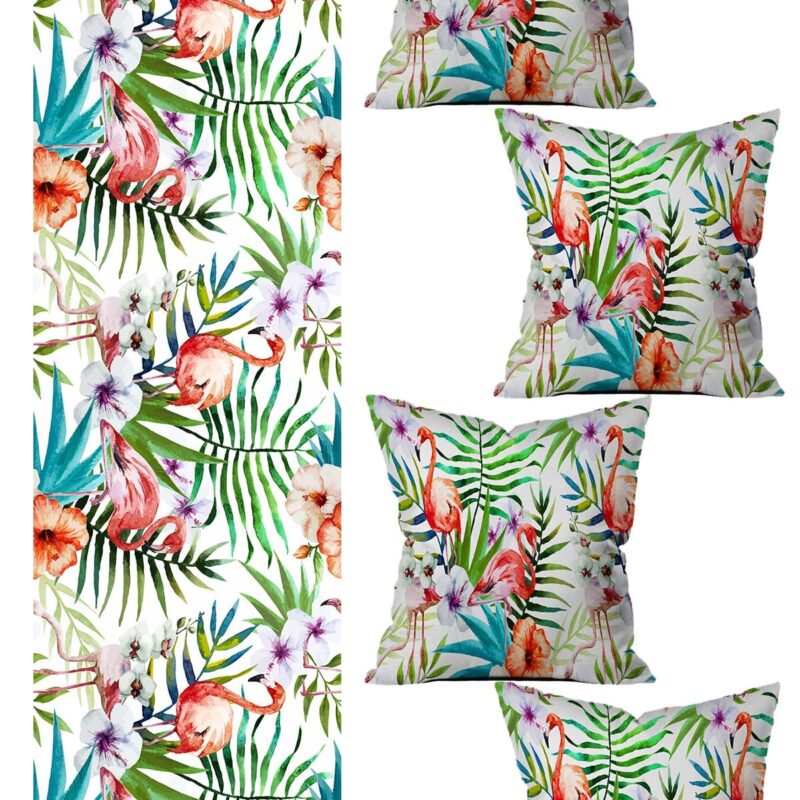 5 Parça Özel Tasarım Çift Taraf Baskılı Kırlent Kılıfı ve Runner Seti