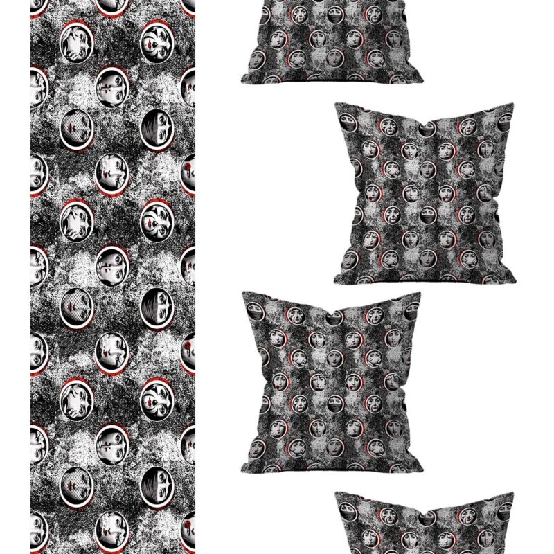 5 Parça Özel Tasarım Çift Taraf Baskılı Kırlent Kılıfı Ve Runner Seti