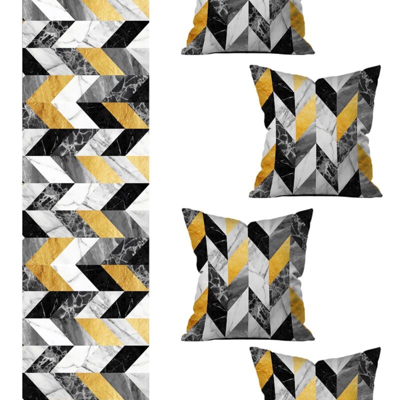 5 Parça Özel Tasarım Çift Taraf Baskılı Kırlent Kılıfı ve Runner Seti