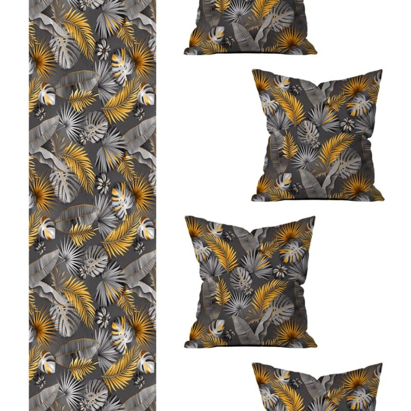 5 Parça Özel Tasarım Çift Taraf Baskılı Kırlent Kılıfı Ve Runner Seti