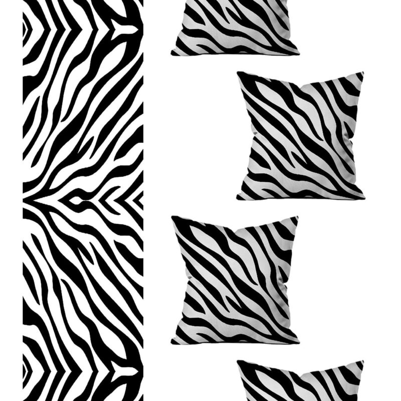 5 Parça Özel Tasarım Çift Taraf Baskılı Kırlent Kılıfı Ve Runner Seti