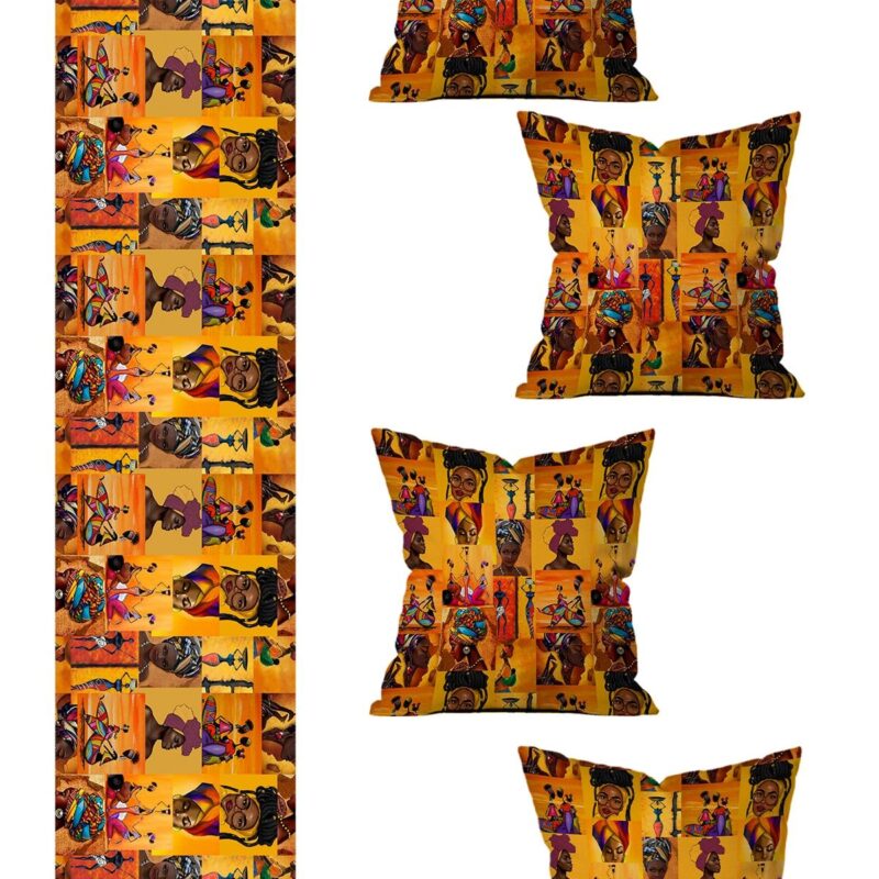 5 Parça Özel Tasarım Çift Taraf Baskılı Kırlent Kılıfı ve Runner Seti