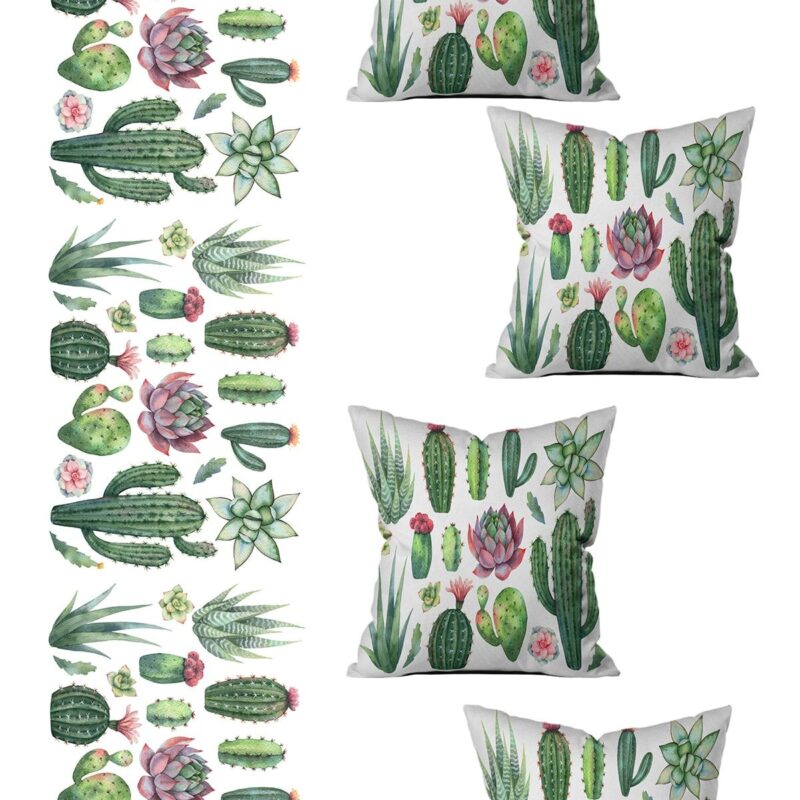 5 Parça Özel Tasarım Çift Taraf Baskılı Kırlent Kılıfı Ve Runner Seti