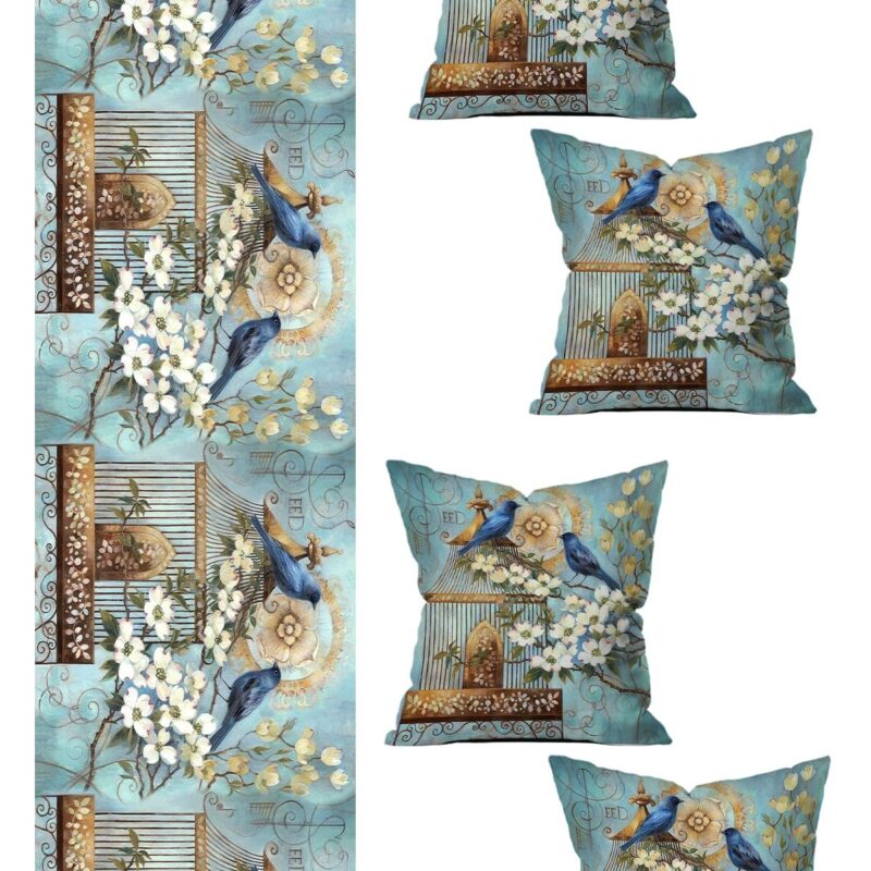 5 Parça Özel Tasarım Çift Taraf Baskılı Kırlent Kılıfı ve Runner Seti