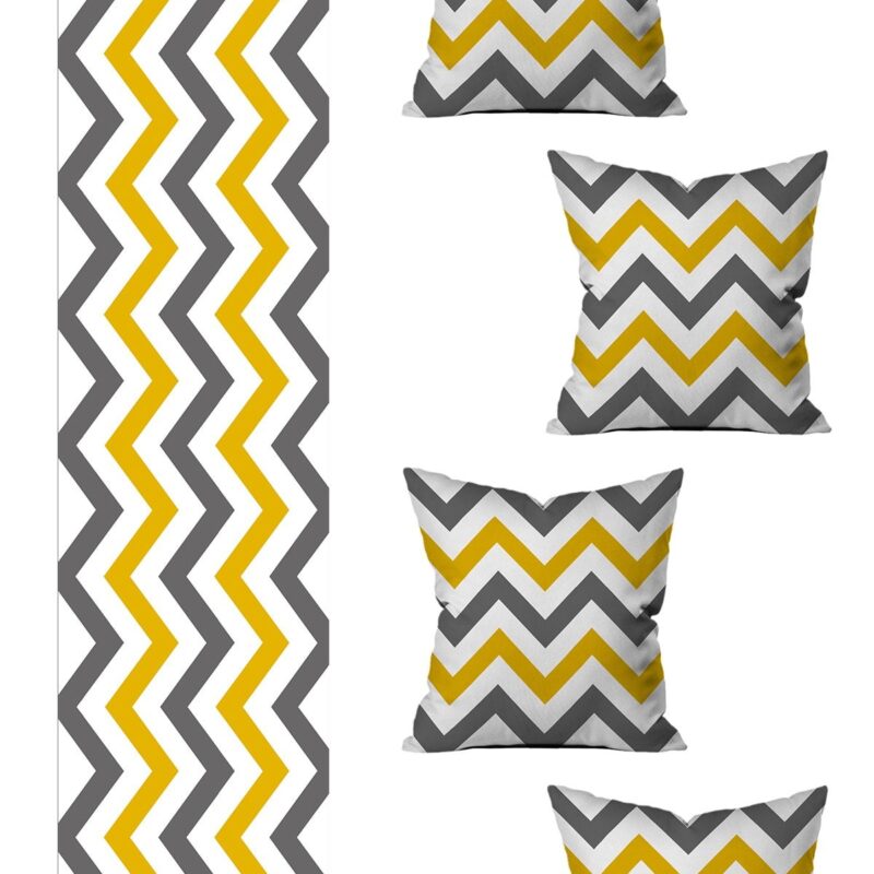 5 Parça Özel Tasarım Çift Taraf Baskılı Kırlent Kılıfı Ve Runner Seti