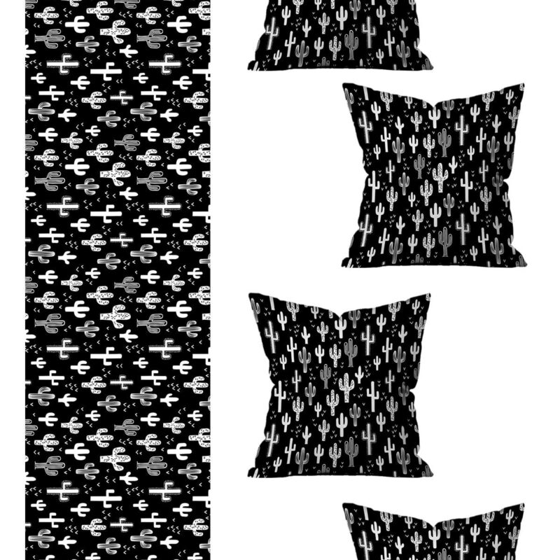 5 Parça Özel Tasarım Çift Taraf Baskılı Kırlent Kılıfı Ve Runner Seti