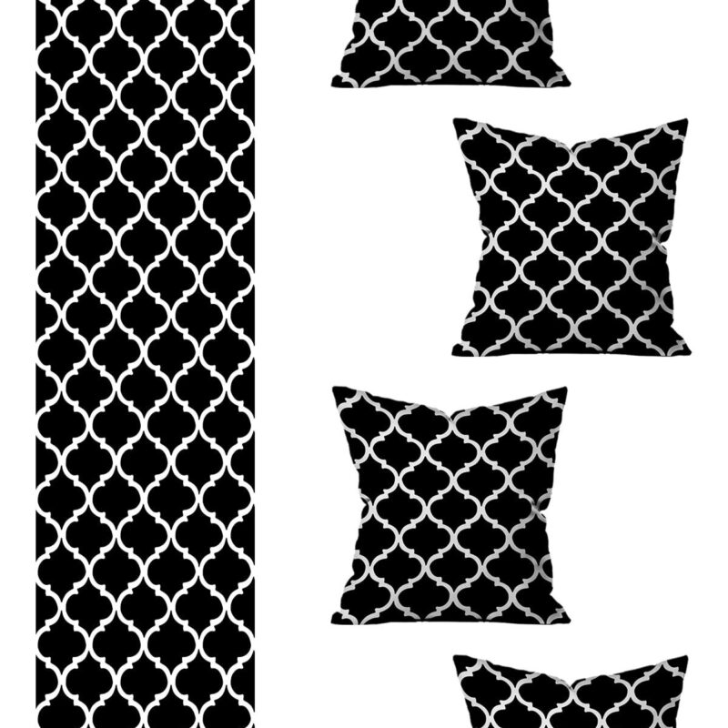 5 Parça Özel Tasarım Çift Taraf Baskılı Kırlent Kılıfı Ve Runner Seti