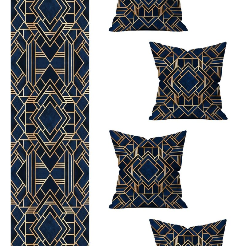 5 Parça Özel Tasarım Çift Taraf Baskılı Kırlent Kılıfı Ve Runner Seti