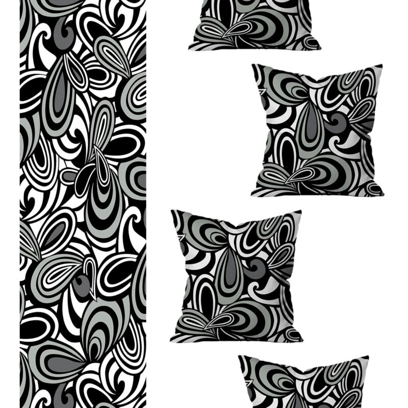 5 Parça Özel Tasarım Çift Taraf Baskılı Kırlent Kılıfı Ve Runner Seti