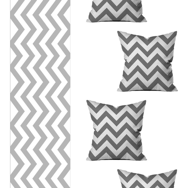 5 Parça Özel Tasarım Çift Taraf Baskılı Kırlent Kılıfı Ve Runner Seti