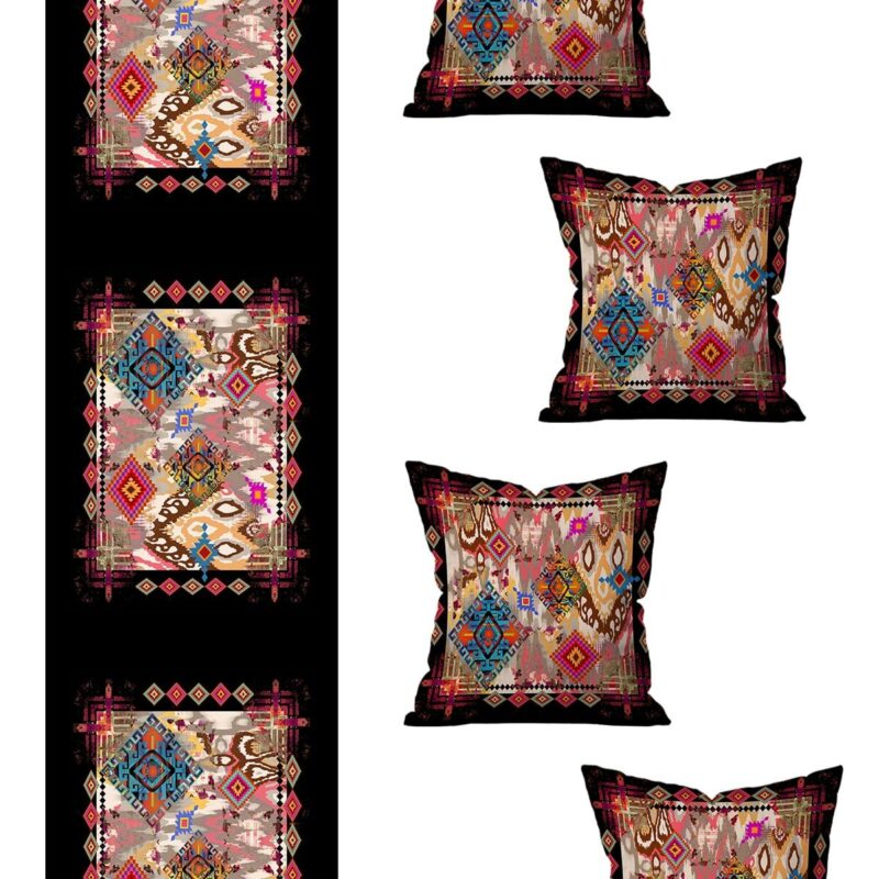 5 Parça Özel Tasarım Çift Taraf Baskılı Kırlent Kılıfı Ve Runner Seti