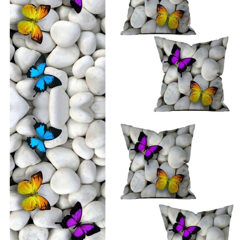 5 Parça Özel Tasarım Çift Taraf Baskılı Kırlent Kılıfı Ve Runner Seti