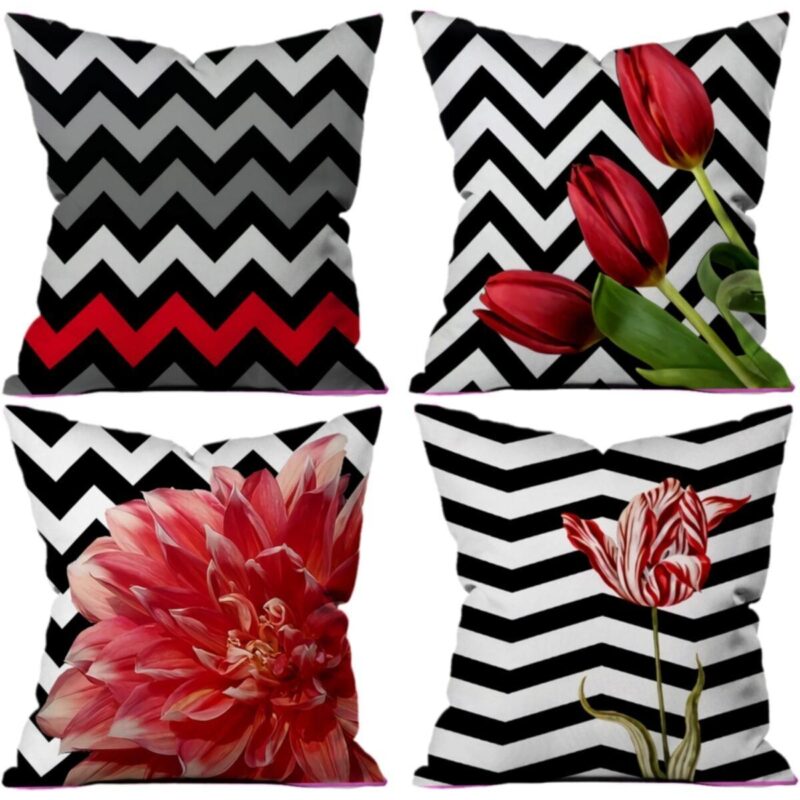 (ÇİFT TARAFLI BASKI) 4' Lü Yastık Kırlent Kılıfı 300-17