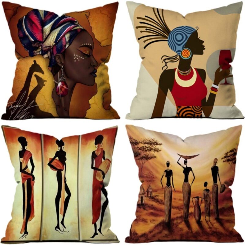 Afrikalı Kadın 4'lü Yastık Kırlent Kılıfı