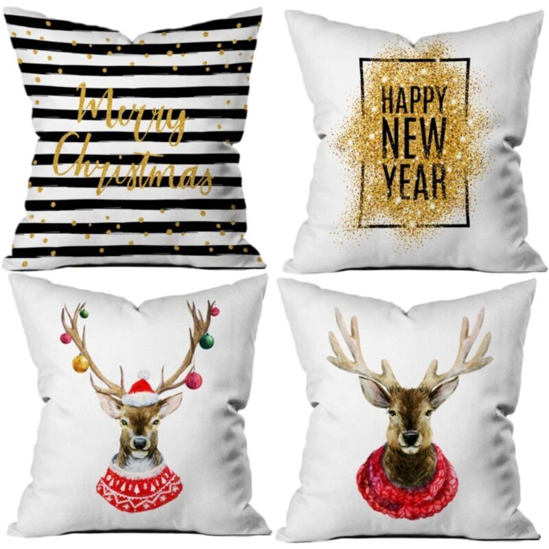 New Year 4 Lü Yastık Kırlent Kılıf Seti