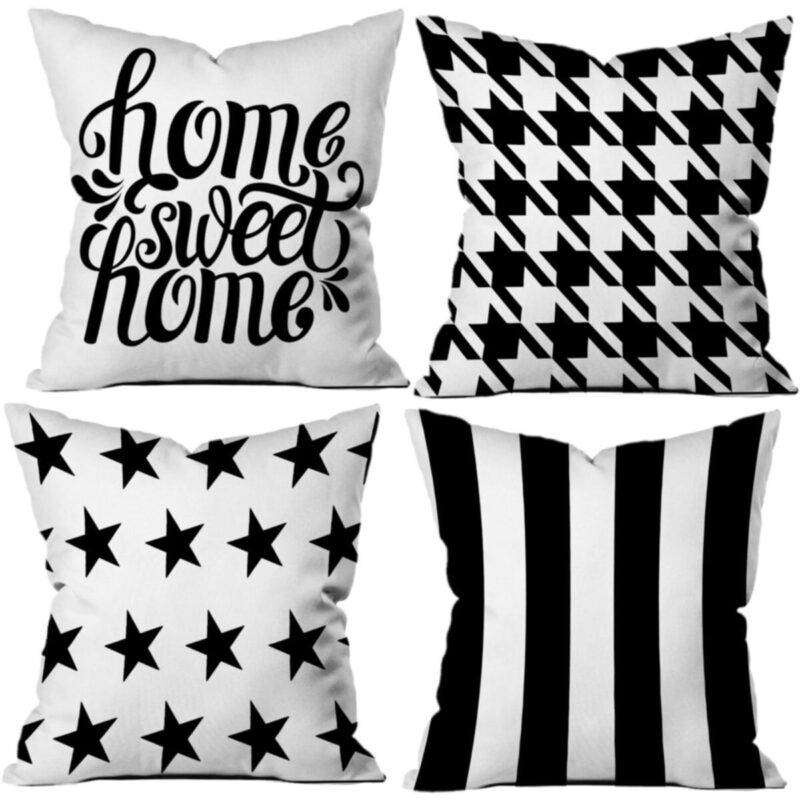 White Black 4'lü Yastık Kırlent Kılıf Seti
