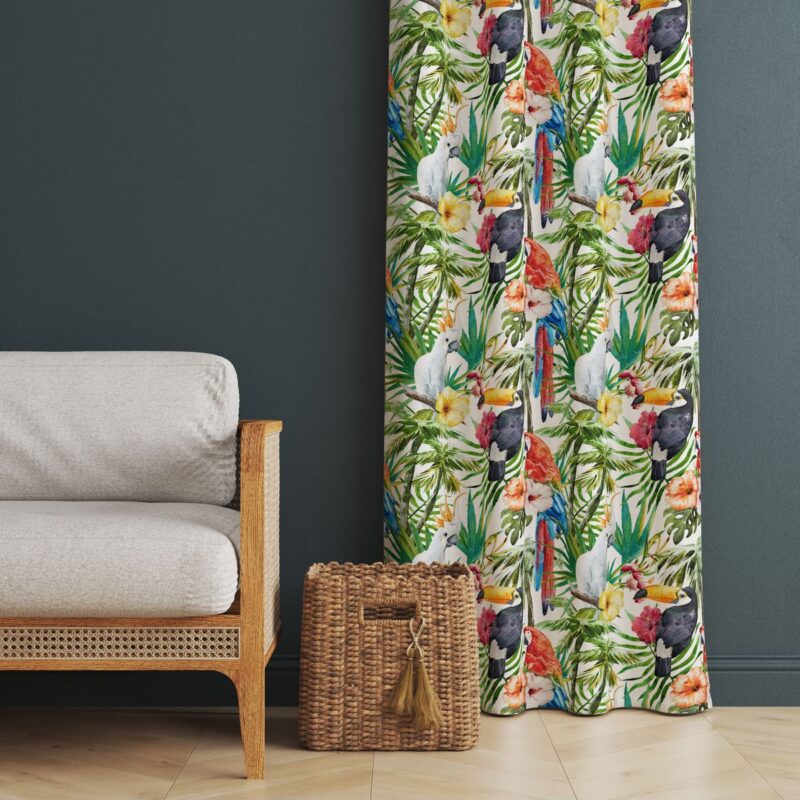 Tropikal Kuş Desenli Fon Perde – Egzotik ve Özgün Tasarım 140x260 CM Tek Kanat
