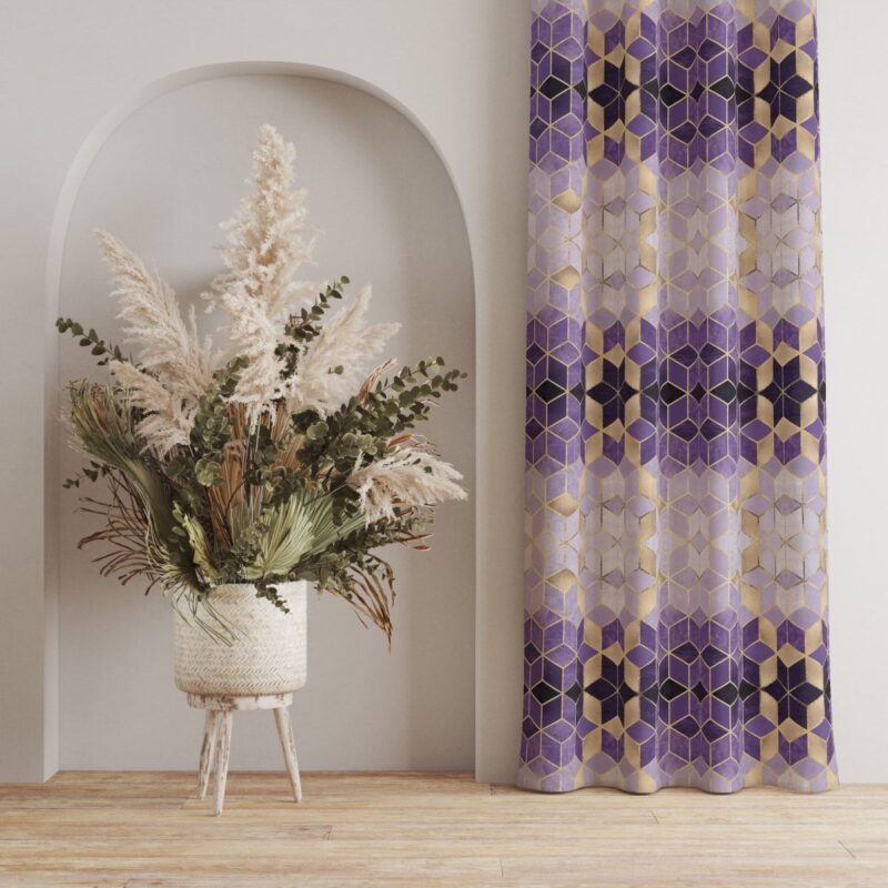 Mor Mozaik Dijital Baskılı Fon Perde Tek Kanat
