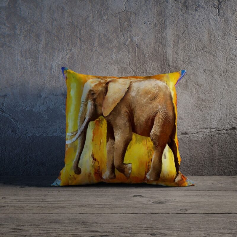 Etnik Fil Desenli Özel Tasarım Çift Taraflı Baskılı Kırlent Kılıfı