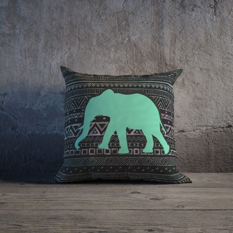 Etnik Fil Desenli Özel Tasarım Çift Taraflı Baskılı Kırlent Kılıfı