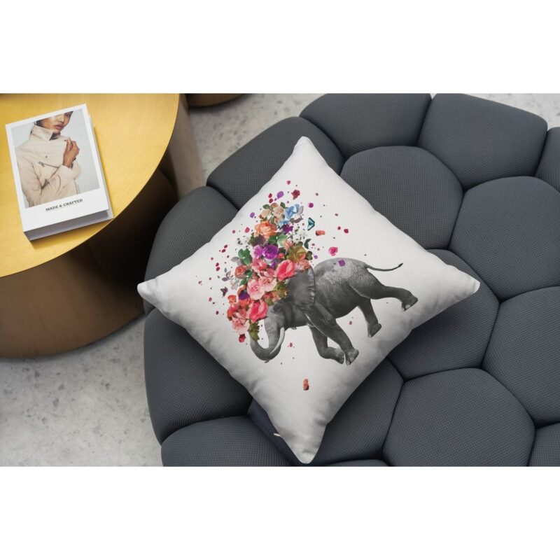 Etnik Fil Desenli Özel Tasarım Çift Taraflı Baskılı Kırlent Kılıfı