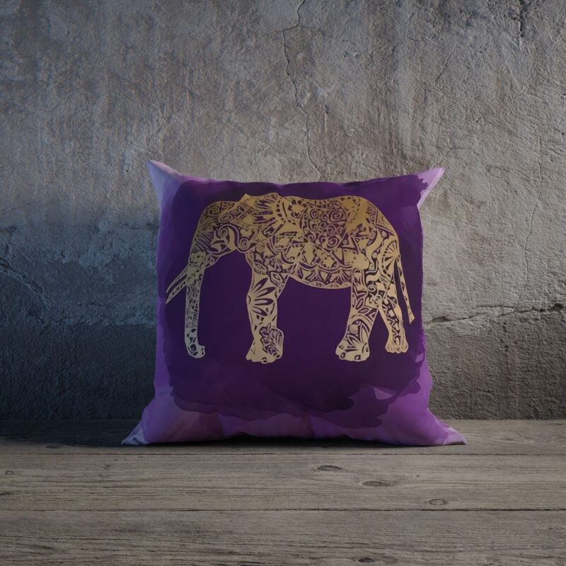 Etnik Fil Desenli Özel Tasarım Çift Taraflı Baskılı Kırlent Kılıfı