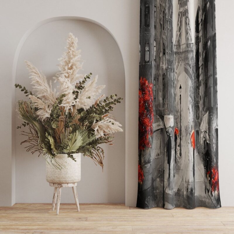 Paris Temalı Dijital Baskılı Fon Perde Tek Kanat