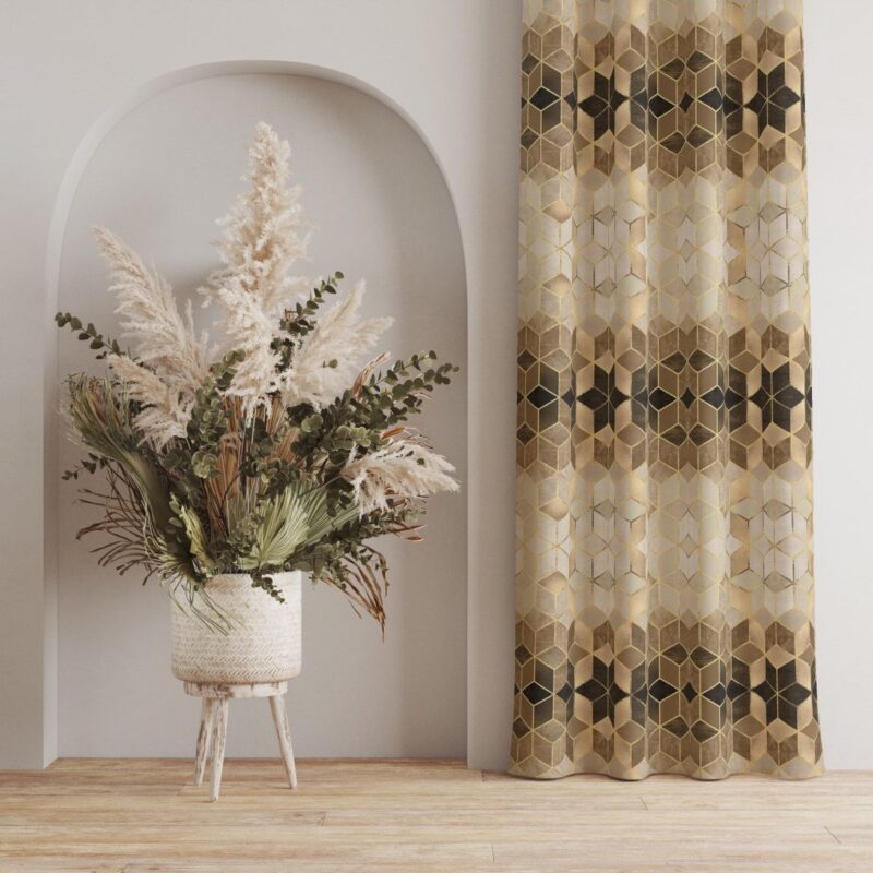 Kahve Mozaik Desenli Dijital Baskılı Fon Perde Tek Kanat