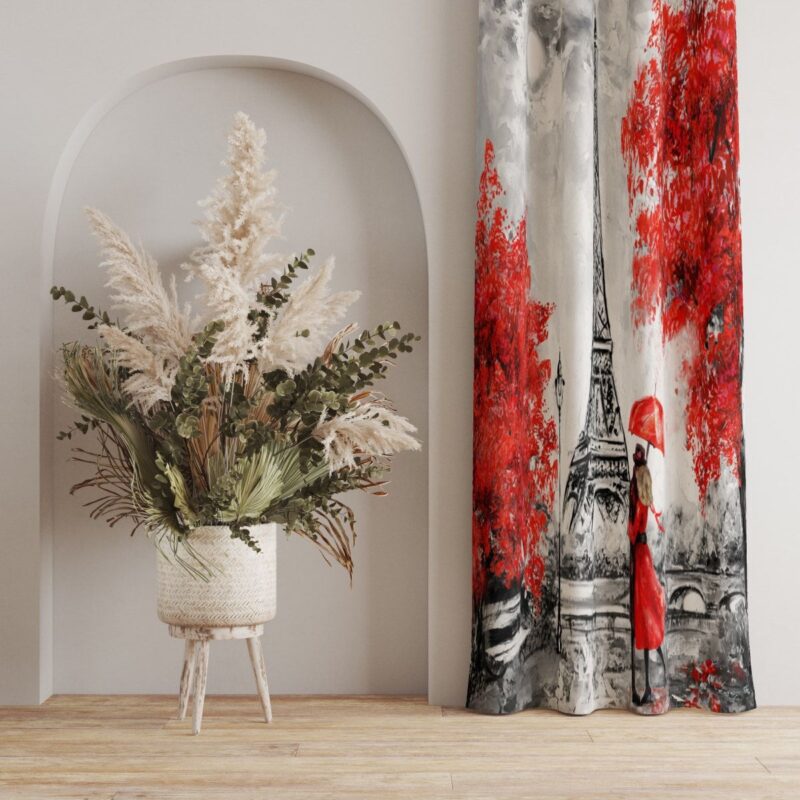 Paris Temalı Dijital Baskılı Fon Perde Tek Kanat