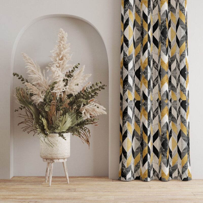 Mermer Desenli Dijital Baskılı Fon Perde Tek Kanat