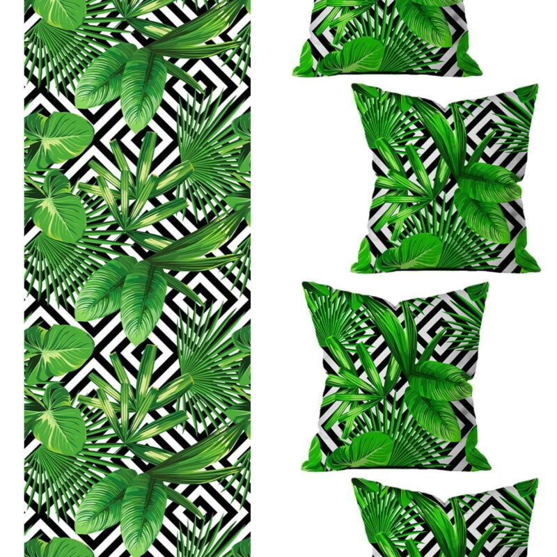 Özel Tasarım Runner Ve 4'lü Kırlent Kılıfı Seti 5 Parça (140x40) (43x43 Cm)