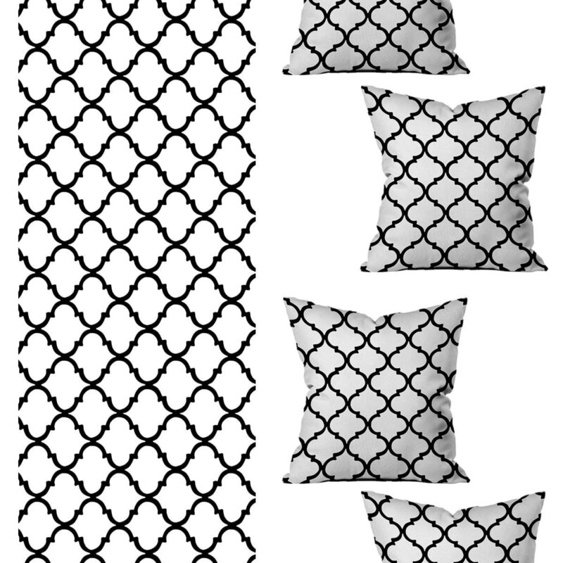 Özel Tasarım Runner Ve 4'lü Kırlent Kılıfı Seti 5 Parça (140x40) (43x43 Cm)