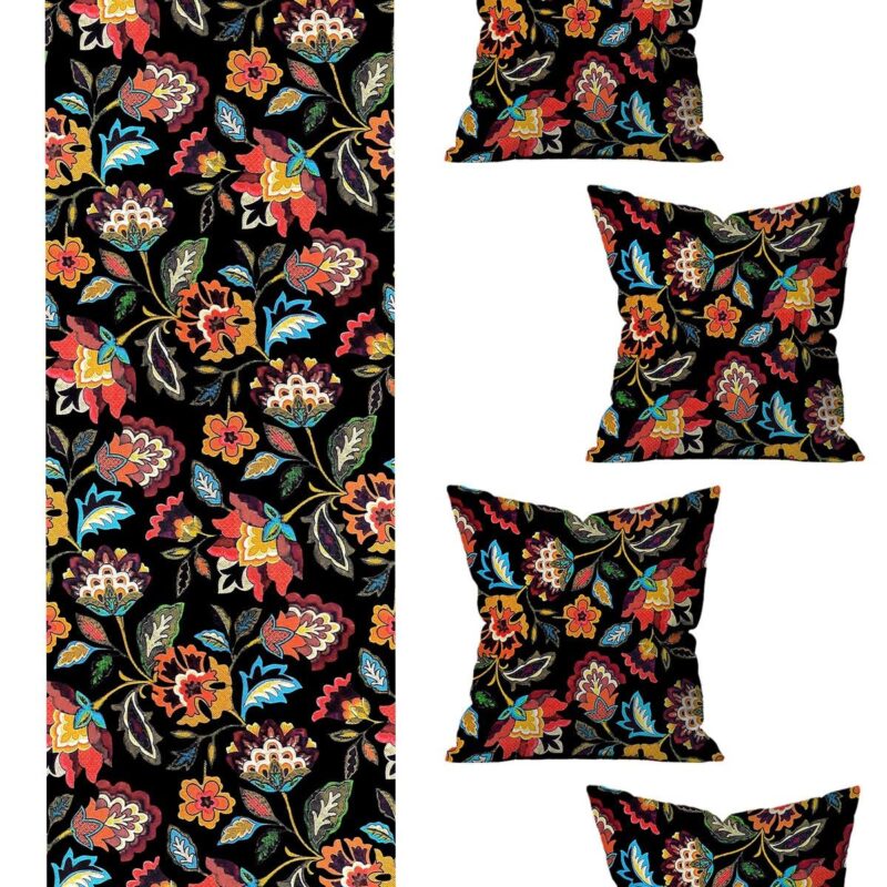 Özel Tasarım Runner Ve 4'lü Kırlent Kılıfı Seti 5 Parça 140x40 43x43 cm