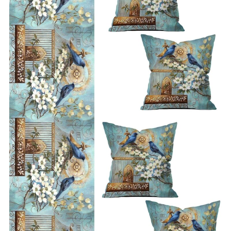 Özel Tasarım Runner ve 4 Lü Kırlent Kılıfı Seti 5 Parça 140x40 43x43 cm