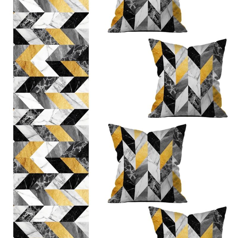 Özel Tasarım Runner Ve 4'lü Kırlent Kılıfı Seti 5 Parça (140x40) (43x43 Cm)