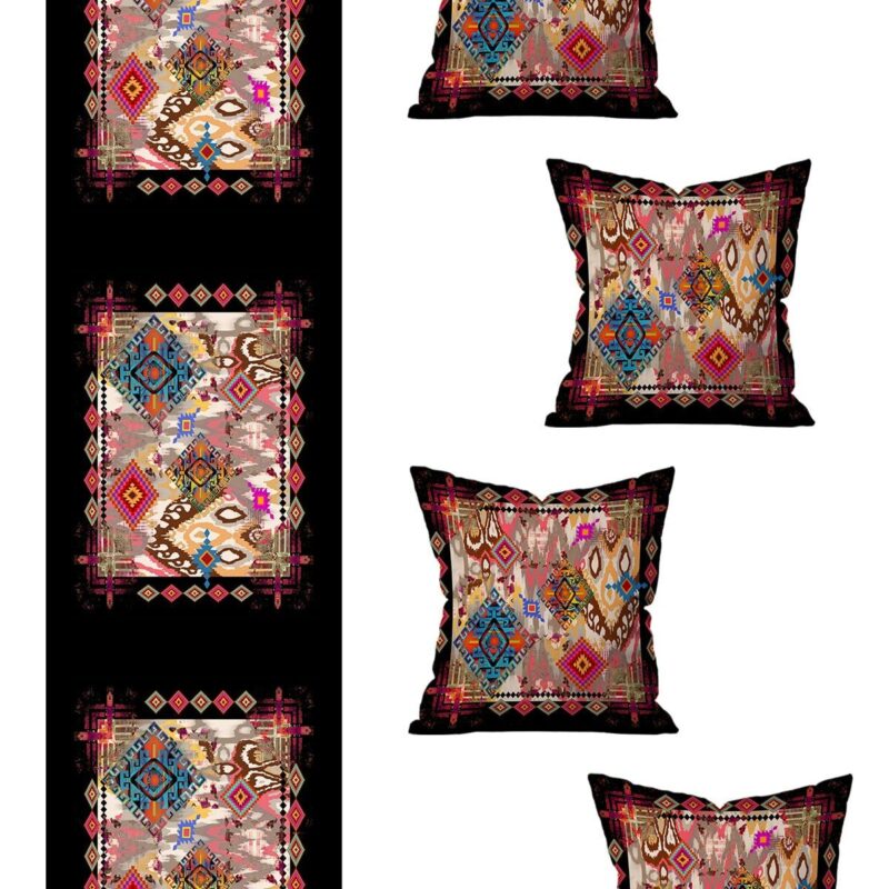 Özel Tasarım Runner  ve 4'lü Kırlent Kılıfı Seti 5 Parça 140x40 43x43 cm