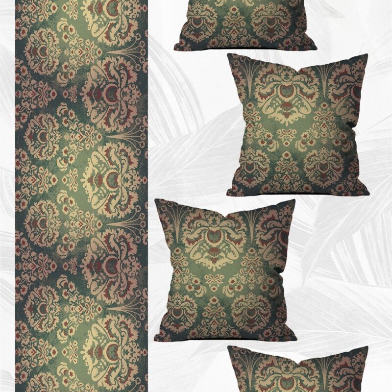 Özel Tasarım Runner Ve 4'lü Kırlent Kılıfı Seti 5 Parça (140x40) (43x43 cm)