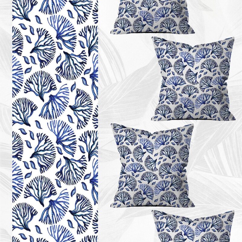 Özel Tasarım Runner Ve 4'lü Kırlent Kılıfı Seti 5 Parça (140x40) (43x43 Cm)